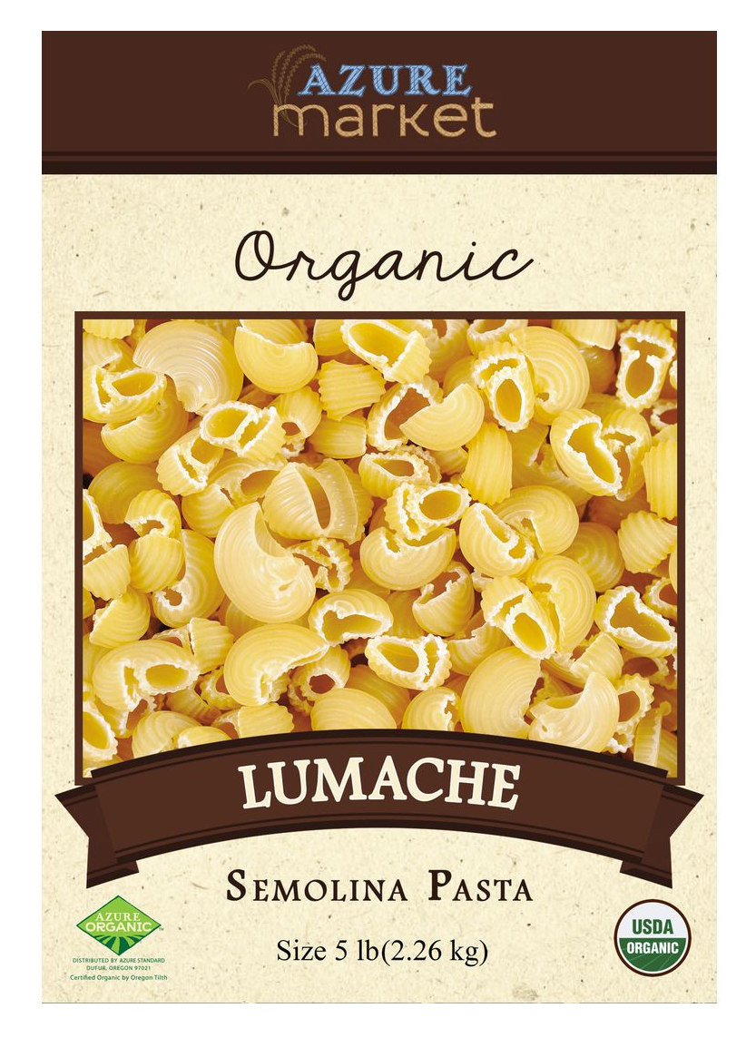 Azure Market Organics Lumache, Semolina Pasta, Organic, 5 lbs