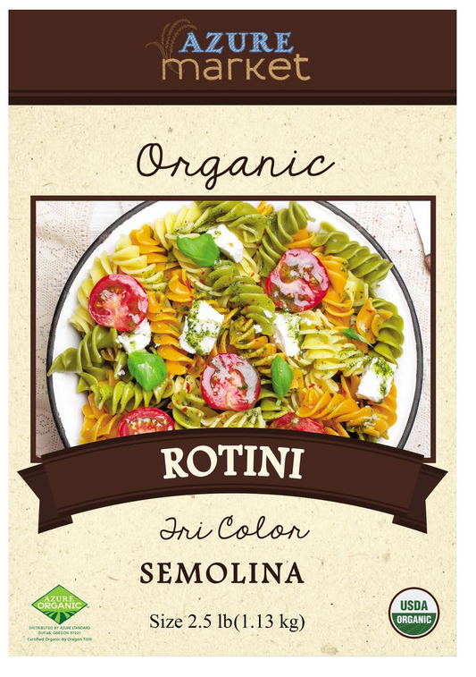 Azure Market Organics Rotini, Tri Color, Semolina, Organic, 5 lb