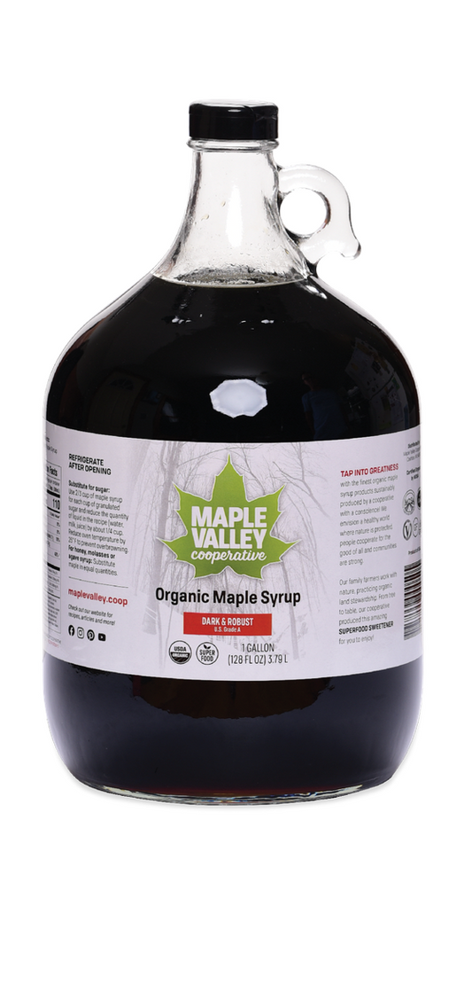 Maple Valley Co-op Maple Syrup, Grade A Dark Robust, Organic, 128 floz